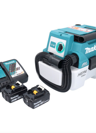 Aspirador de batería Makita DVC 750 LRG LXT 18 V 67 mbar 7,5 l sin escobillas + 2x baterías 6,0 Ah + cargador