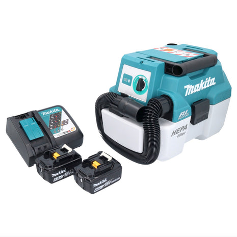 Aspirador de batería Makita DVC 750 LRG LXT 18 V 67 mbar 7,5 l sin escobillas + 2x baterías 6,0 Ah + cargador