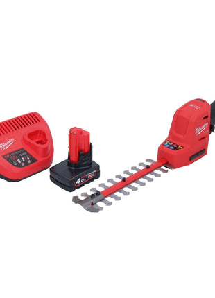 Cisaille à arbustes à batterie Milwaukee M12 FHT20-401 12 V 20 cm sans balais + 1x batterie 4,0 Ah + chargeur