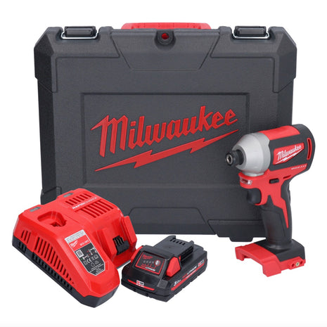 Llave de impacto a batería Milwaukee M18 CBLID-301C 18 V 180 Nm 1/4" sin escobillas + 1x batería 3.0 Ah + cargador + estuche