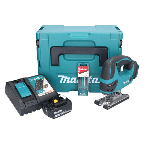 Makita DJV 180 RF1J Scie sauteuse sans fil 18 V + 1x batterie 3,0 Ah + chargeur + 5 pcs. jeu de lames de scie sauteuse + Makpac