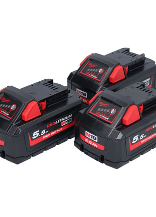 Juego de baterías Milwaukee M18 HB 5,5 3x 18 V 5,5 Ah / 5500 mAh Li-Ion High Output (3x 4932464712) con indicador de nivel de carga