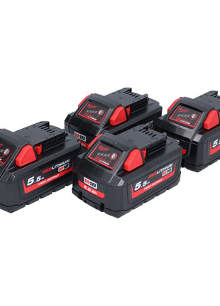 Zestaw akumulatorów Milwaukee M18 HB 5.5 4x 18 V 5,5 Ah / 5500 mAh Li-Ion High Output ( 4x 4932464712 ) ze wskaźnikiem poziomu naładowania