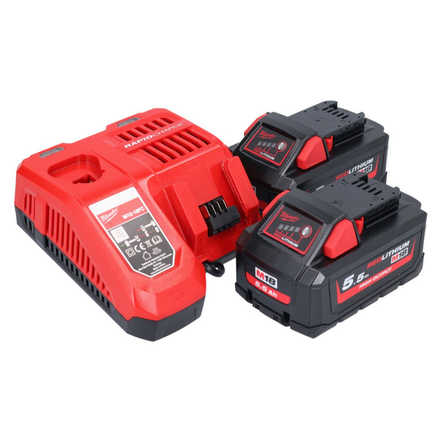 Milwaukee M18 NRG-552 Set de Arranque de Batería High Output 18 V + 2x batería 5.5 Ah ( 2x 4932464712 ) + cargador M12-18 FC ( 4932451079 )