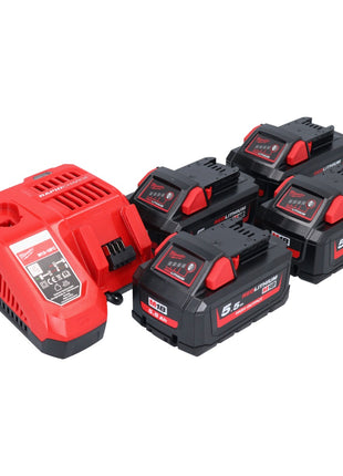 Milwaukee M18 NRG-554 batería de arranque de alto rendimiento 18 V + 4x batería 5,5 Ah (4x 4932464712) + cargador M12-18 FC (4932451079)