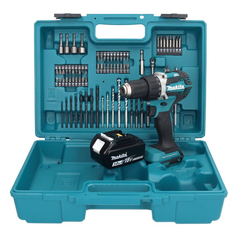 Makita DDF 484 F1X1 taladro atornillador inalámbrico 18 V 54 Nm + 1x batería 3,0 Ah + juego de accesorios 74 piezas + maletín - sin cargador