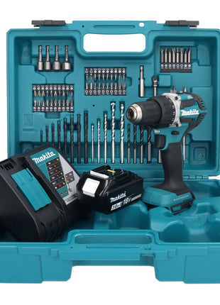 Makita DDF 484 RF1X1 taladro atornillador inalámbrico 18 V 54 Nm + 1x batería 3,0 Ah + cargador + set de accesorios 74 piezas + estuche