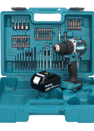 Taladro atornillador inalámbrico Makita DDF 484 T1X1 18 V 54 Nm + 1x batería 5,0 Ah + set de accesorios 74 piezas + maletín - sin cargador