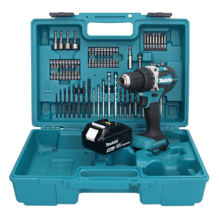 Taladro atornillador inalámbrico Makita DDF 484 T1X1 18 V 54 Nm + 1x batería 5,0 Ah + set de accesorios 74 piezas + maletín - sin cargador