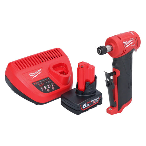 Milwaukee M12 FDGA-601 Szlifierka prosta kątowa 12 V 6/8 mm bezszczotkowa + 1x akumulator 6,0 Ah + ładowarka