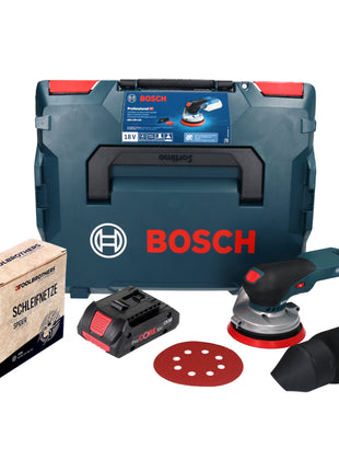 Lijadora excéntrica a batería Bosch GEX 18V-125 Professional 18 V 125 mm sin escobillas + 1x juego de abrasivos de red Toolbrothers SPIDER + 1x batería ProCORE 4,0 Ah + L-BOXX - sin cargador