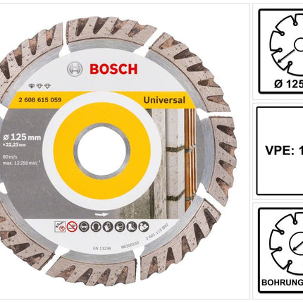 Bosch Estándar para disco de corte diamantado universal 125 x 22,23 mm 10 pzs. ( 2608615060 ) para hormigón, acero-hormigón, ladrillo, cal y arenisca
