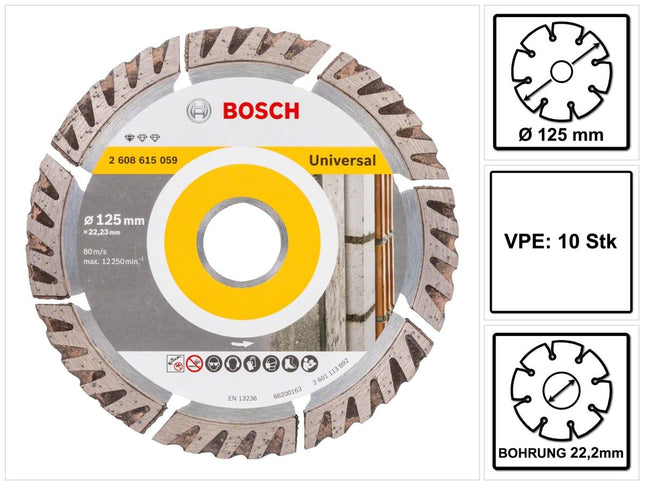Bosch Estándar para disco de corte diamantado universal 125 x 22,23 mm 10 pzs. ( 2608615060 ) para hormigón, acero-hormigón, ladrillo, cal y arenisca