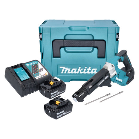 Makita DFR 551 RTJ Akku Magazinschrauber 18 V 25 - 55 mm Brushless + 2x Akku 5,0 Ah + Ladegerät + Makpac - Toolbrothers