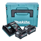 Kit de fuente de alimentación Makita (191V07-0) 2x batería BL 4020 40 V máx. 2,0 Ah XGT + cargador DC 40 RA + Makpac