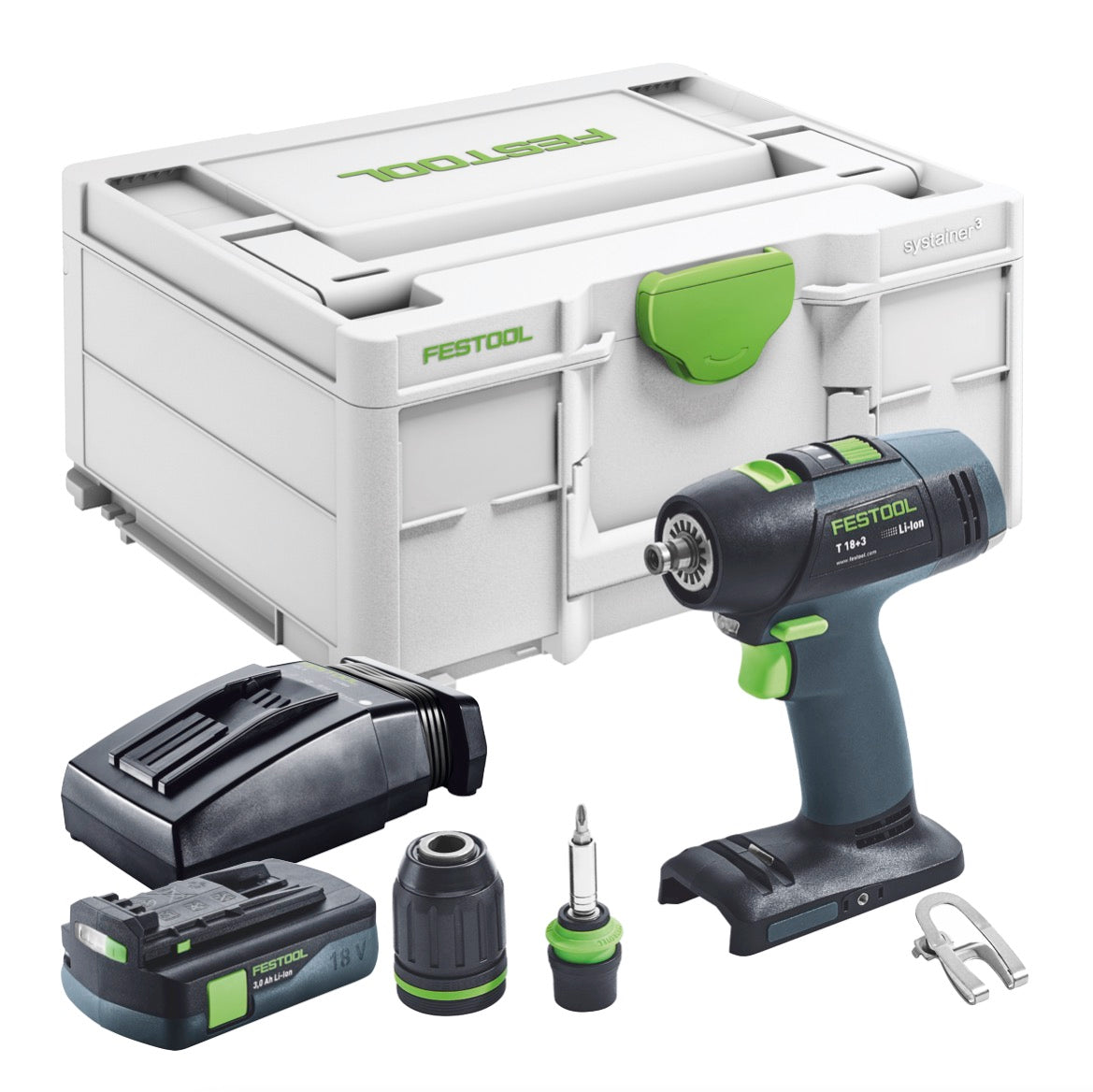 Festool T 18+3 Basic Taladro atornillador a batería 18 V 50 Nm sin escobillas + 1x batería 3,0 Ah + cargador + Systainer