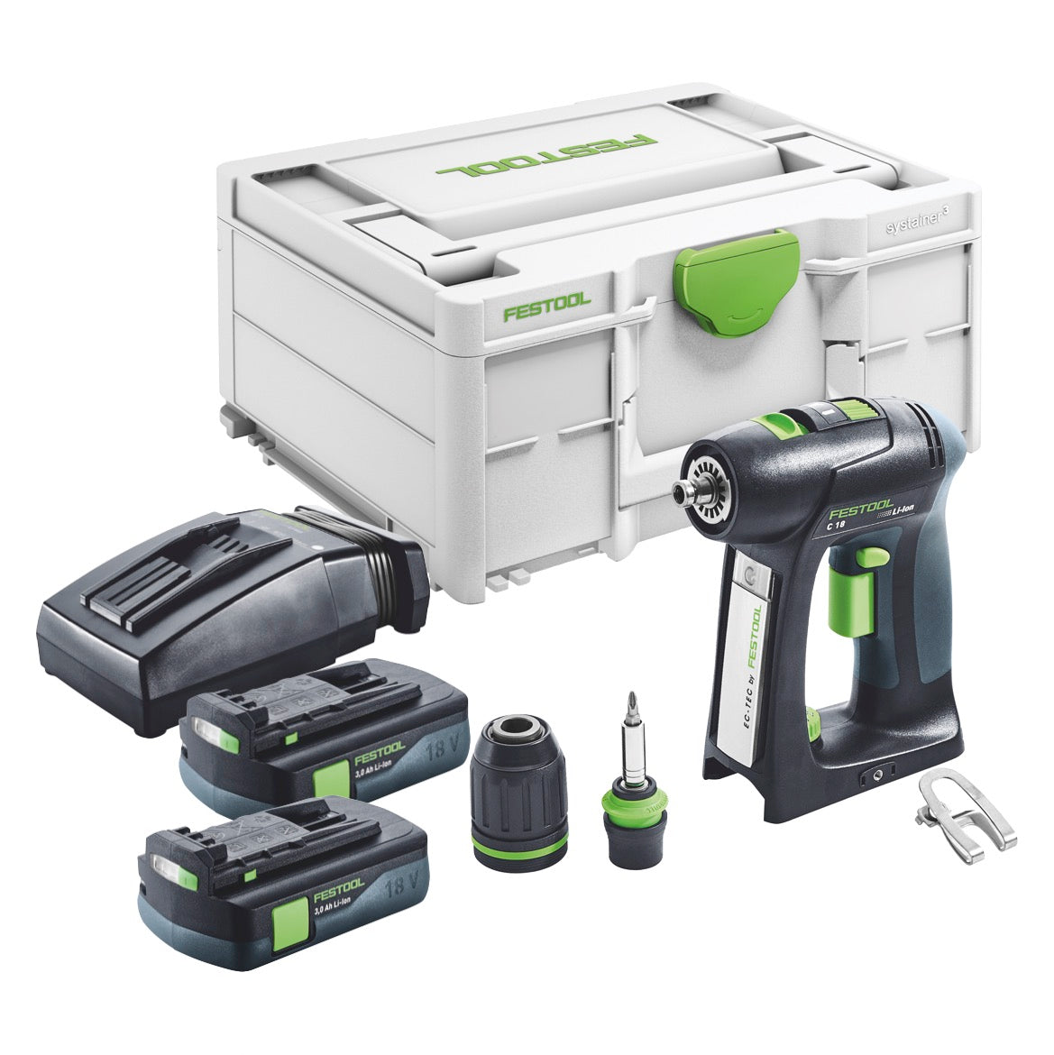 Taladro atornillador a batería Festool C 18-Basic 18 V 45 Nm sin escobillas + 2x batería recargable 3,0 Ah + cargador + systainer