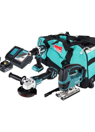 Makita DLX 3152 TX1 Kit combo batterie 18 V DDF 484 + DGA 511 + DJV 180 + 2x batterie 5.0 Ah + chargeur + sacoche