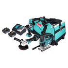 Makita DLX 3152 TX1 Kit combiné batterie 18 V DDF 484 + DGA 511 + DJV 180 + 2x batterie 5,0 Ah + chargeur + sacoche