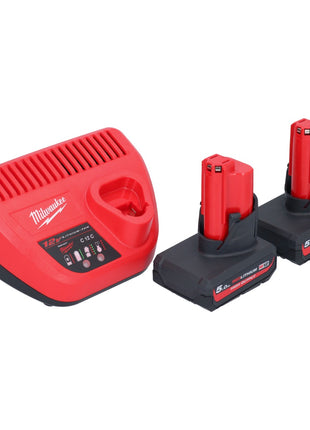 Milwaukee M12 HNRG-502 Akku Starter Set 2x HB5 High Output 12 V 5,0 Ah / 5000 mAh Li-Ion Akku ( 2x 4932480165 ) + M12-C12C Ladegerät - Toolbrothers