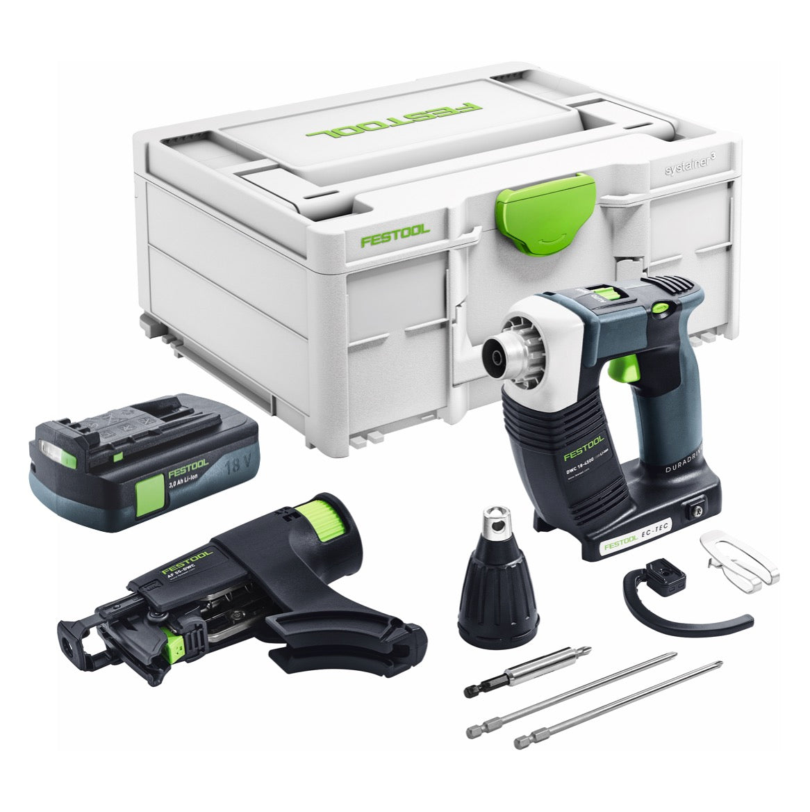 Festool DURADRIVE DWC 18-4500 Atornillador básico sin cable para la construcción 18 V 14 Nm sin escobillas + 1x batería recargable 3,0 Ah + systainer - sin cargador