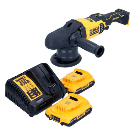 Pulidora excéntrica a batería DeWalt DCM 848 D2 18 V 125 mm sin escobillas + 2x baterías 2,0 Ah + cargador