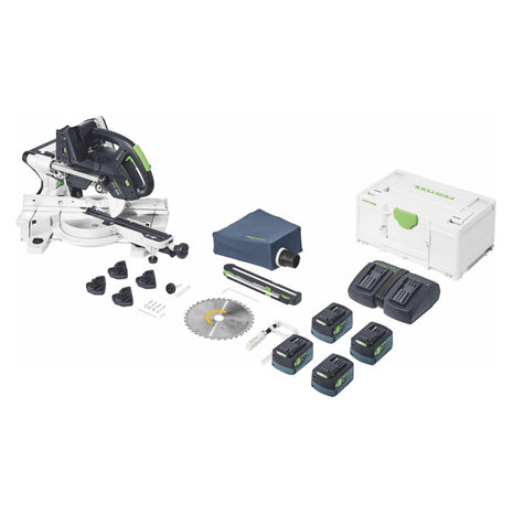 Festool KSC 60 EB-Basic KAPEX Akku Kapp Zugsäge 18 V / 36 V 216 mm Brushless + 4x Akku 5,0 Ah + Doppelladegerät + Systainer - Toolbrothers