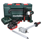 Taladro atornillador de batería Metabo BS 18 LTX BL QI 18 V 130 Nm sin escobillas (602359770) + 2 baterías de 5,5 Ah + cargador + adaptador dinamométrico PowerX3 + metaBOX