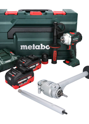 Taladro atornillador de batería Metabo BS 18 LTX BL QI 18 V 130 Nm sin escobillas (602359770) + 2 baterías de 5,5 Ah + cargador + adaptador dinamométrico PowerX3 + metaBOX