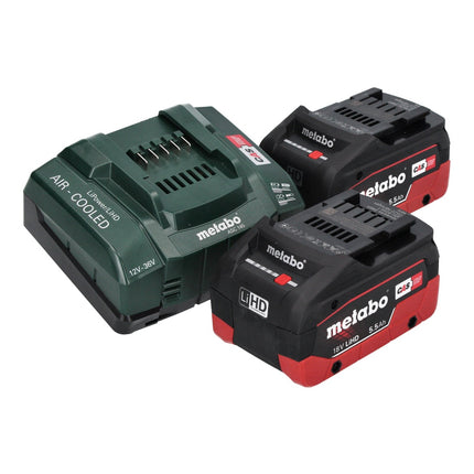 Taladro atornillador de batería Metabo BS 18 LTX BL QI 18 V 130 Nm sin escobillas (602359770) + 2 baterías de 5,5 Ah + cargador + adaptador dinamométrico PowerX3 + metaBOX