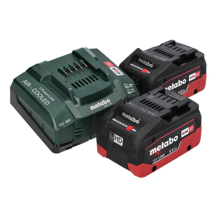 Taladro percutor a batería Metabo SB 18 LTX BL QI 18 V 130 Nm sin escobillas + 2 baterías de 5,5 Ah + cargador + adaptador dinamométrico PowerX3 + metaBOX