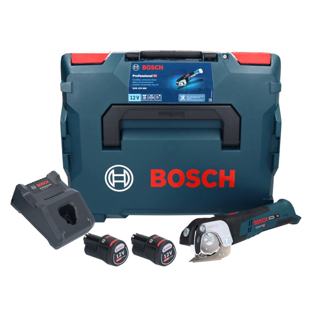 Bosch GUS 12V-300 Tijera universal profesional sin cable 12 V ( 06019B2904 ) + 2x acumulador 2,0 Ah + cargador + L-Boxx