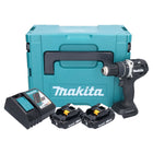 Makita DHP 484 RAJB taladro percutor inalámbrico 18 V 54 Nm sin escobillas negro + 2x baterías 2,0 Ah + cargador + Makpac