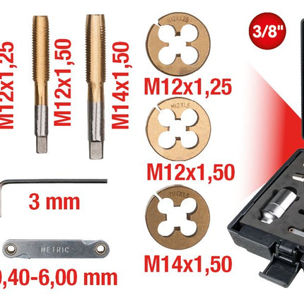 KS TOOLS 3/8" Gewindeschneid-Satz für Radmuttern- und Schrauben, 11-tlg ( 150.1420 ) - Toolbrothers