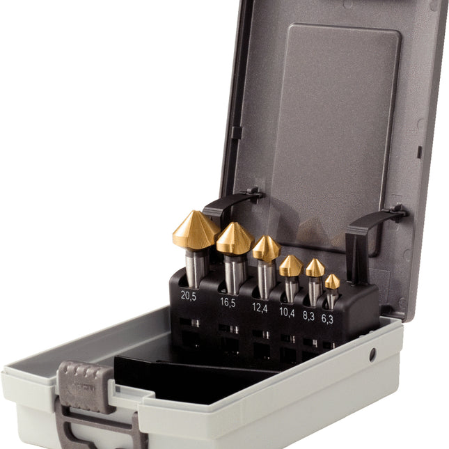 KS TOOLS HSS TiN Kegel-Entgratsenker-Satz, Kunststoffkassette 6-tlg ( 336.0466 ) - Toolbrothers