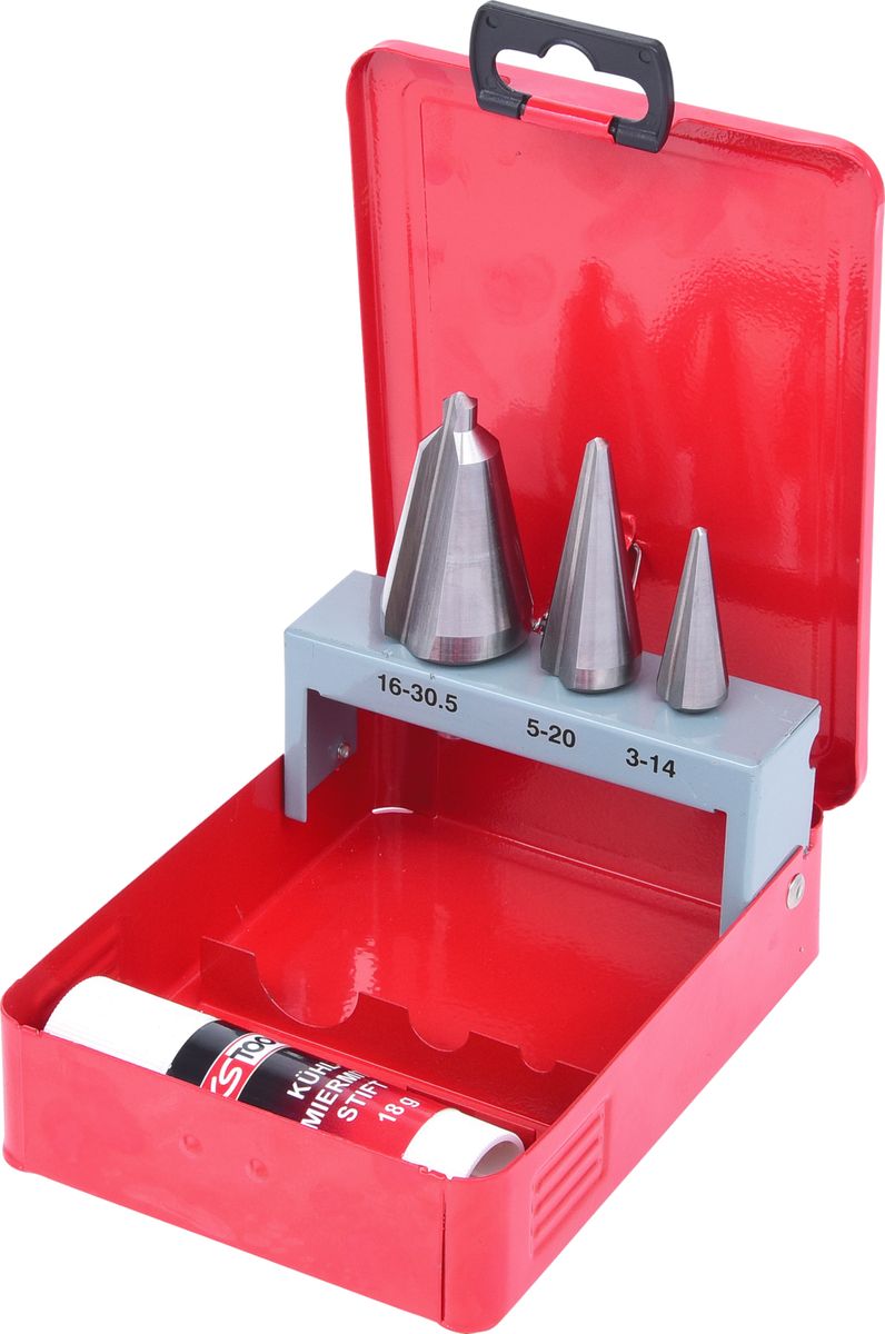 KS TOOLS Juego de brocas cónicas para chapa HSS en casete de chapa de acero 4 pzs ( 336.0503 )