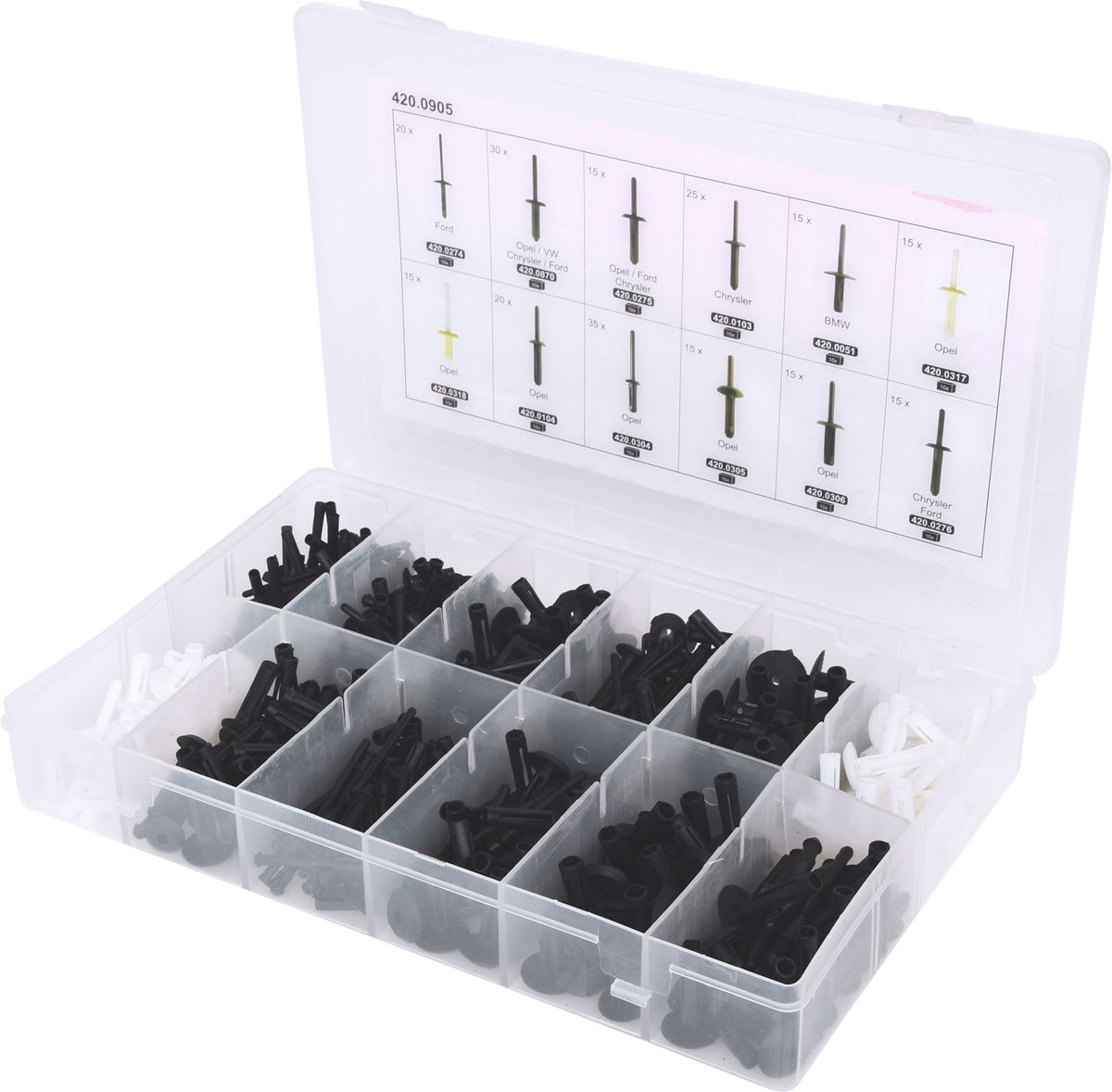 KS TOOLS Jeu de clips de fixation - rivets en plastique, 235 pcs ( 420.0905 )