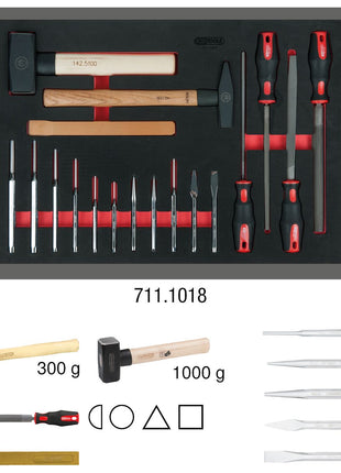 KS TOOLS Juego de lima, cincel y martillo, 18 piezas en inserto de sistema 1/1 (711.1018)