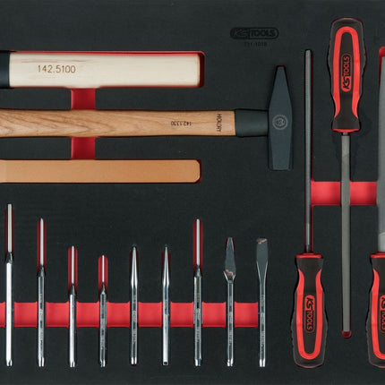 KS TOOLS Juego de limas, cinceles y martillos, 18 pzs, en sistema modular 1/1 ( 711.1018 )