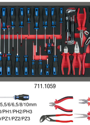 KS TOOLS Juego de alicates y destornilladores, 59 piezas en inserto de sistema 1/1 (711.1059)