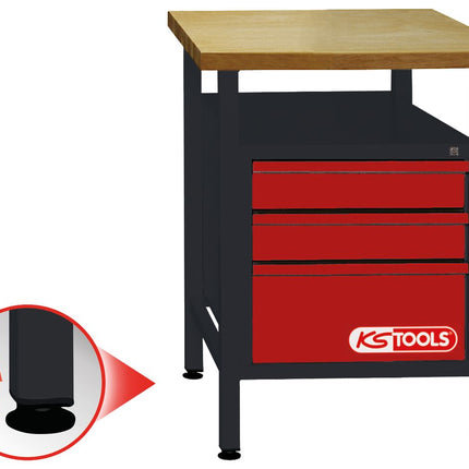 KS TOOLS Banco de trabajo profesional con 3 cajones, 840x600x600mm  ( 865.0010 )