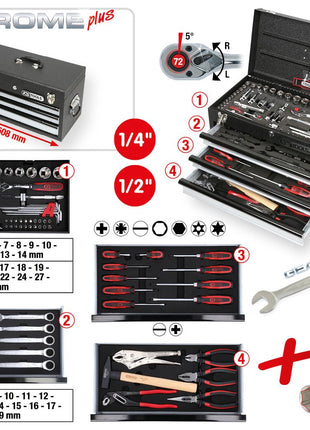 KS TOOLS 1/4"+1/2" CHROMEplus Universal-Werkzeug-Satz, 99-tlg GEAR ( 918.0100 ) - Toolbrothers