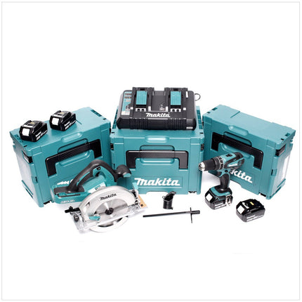 Makita DLX 2084 PMJ 18 V - Set: DHP 456 + DHS 710 + 4 x 4,0 Ah Akku + DC18RD Ladegerät in 3 x Makpac - Toolbrothers