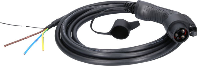 KS TOOLS Cable de carga efuturo, forma recta, extremo libre a enchufe de tipo 1 para conexión a una caja de pared, monofásico, hasta 7,4 kW, 32 A, 230 V, Modo 3, 5 metros ( 117.7225 )