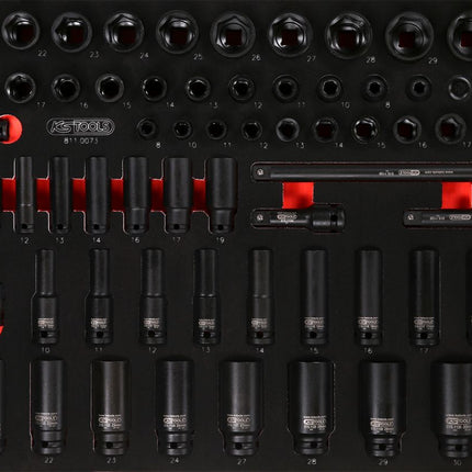 KS TOOLS 3/8'' + 1/2'' Kraft-Steckschlüssel-Satz in Schaumstoffeinlage, 73-tlg ( 811.0073 ) - Toolbrothers