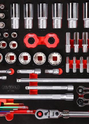 KS TOOLS 1/4'' + 3/8'' + 1/2'' Steckschlüssel-Satz in Schaumstoffeinlage, 92-tlg, Zoll ( 811.0092 ) - Toolbrothers