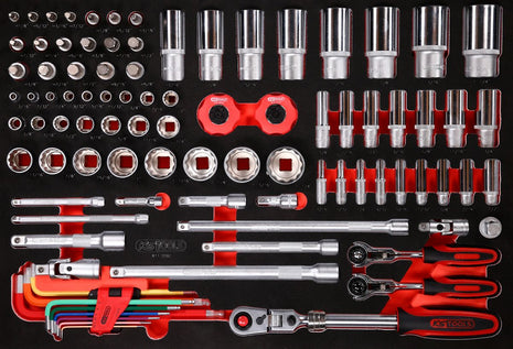 KS TOOLS 1/4'' + 3/8'' + 1/2'' Steckschlüssel-Satz in Schaumstoffeinlage, 92-tlg, Zoll ( 811.0092 ) - Toolbrothers