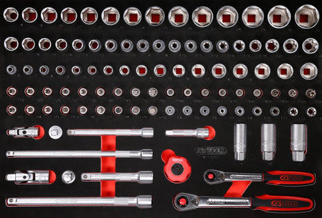 KS TOOLS 3/8'' + 1/2'' Steckschlüssel-Satz in Schaumstoffeinlage, 101-tlg ( 811.0101 )