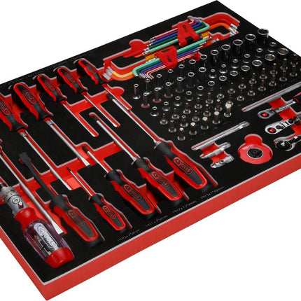 KS TOOLS Juego de llaves de vaso de 1/4' y destornilladores en inserto de gomaespuma, 105 pzs ( 811.0105 )