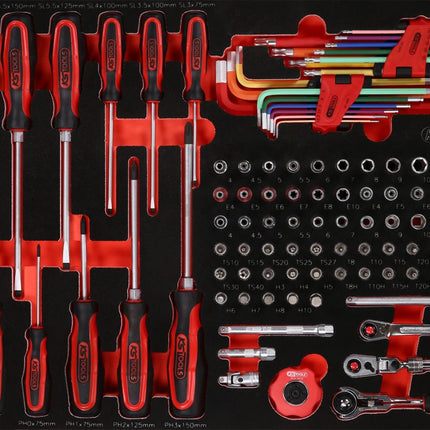 KS TOOLS Juego de llaves de vaso de 1/4' y destornilladores en inserto de gomaespuma, 105 pzs ( 811.0105 )